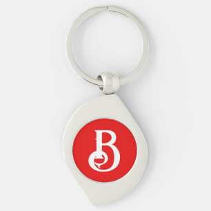 Initial Letter Monogrammed Red White Classical Keychain