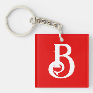 Initial Letter Monogrammed Red White Classical Keychain