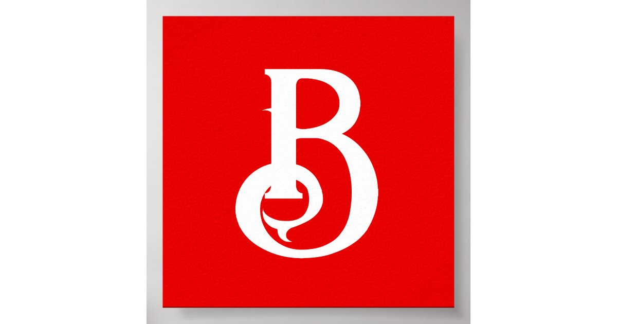 Initial Letter Monogrammed Red White Classical Poster | Zazzle