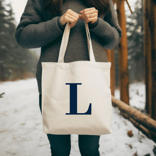 Initial Letter Navy Monogram Modern Stylish Cool Tote Bag