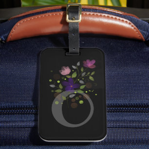 Initial Letter O Plus Floral Design Luggage Tag