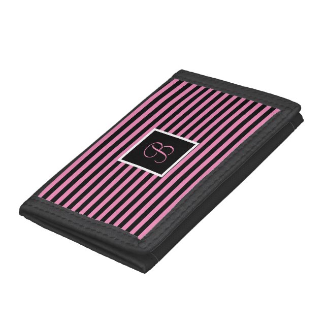 Initial Letter Pink and Black Striped Photo Wallet (Bottom)
