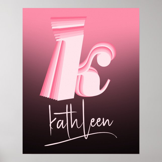Initial Letter Pink Ombre Unique Name Monogram Poster (Front)