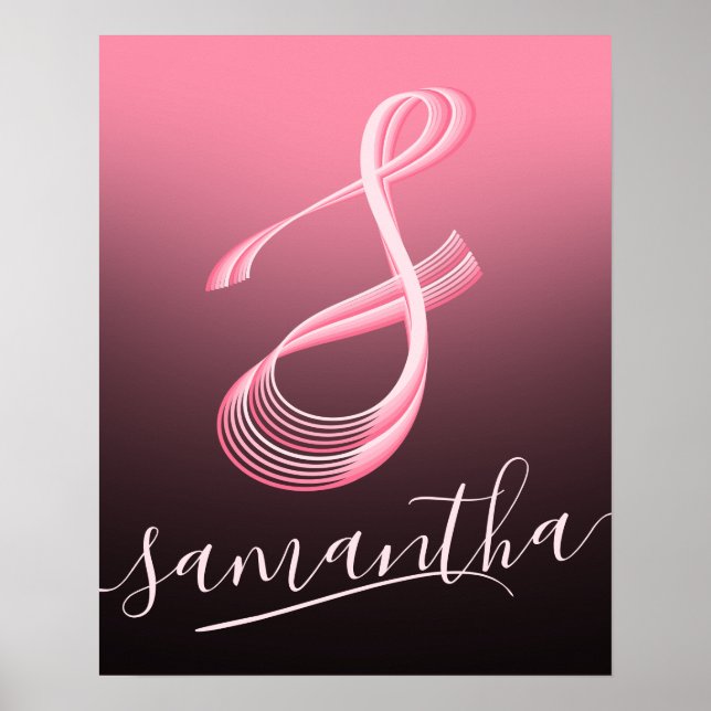 Initial Letter Pink Script Unique Name Monogram Poster (Front)