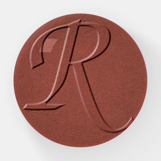 Initial Letter R Faux Embossed Leather Print  Paperweight (Front)