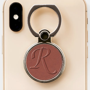 Initial Letter R Faux Embossed Leather Print Phone Ring Stand