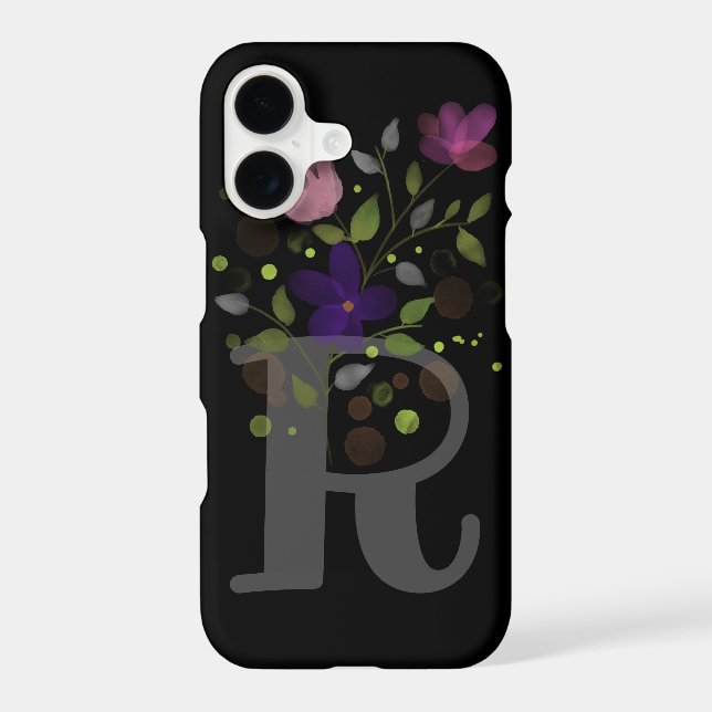 Initial Letter R Plus Floral Design Iphone Case (Back)