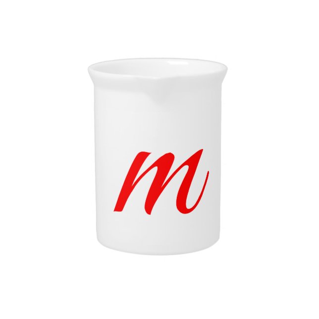 Initial letter red monogram professional modern beverage pitcher (Front)