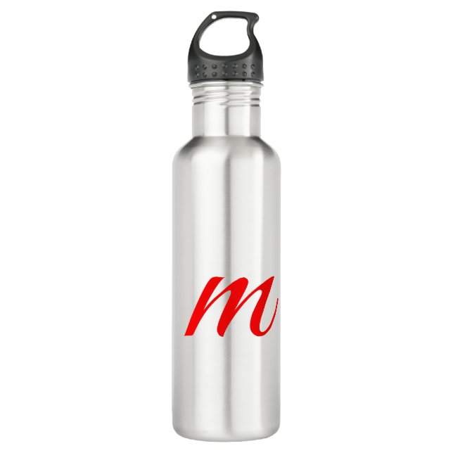 Initial letter red monogram professional modern stainless steel water bottle (Front)