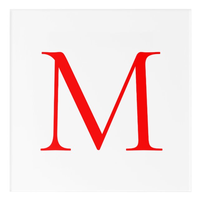 Initial letter red white monogrammed professional acrylic print (Front)