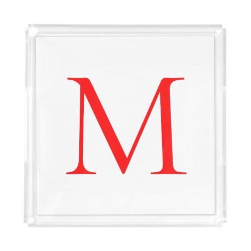 Initial letter red white monogrammed professional acrylic tray