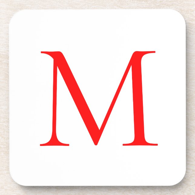 Initial letter red white monogrammed professional beverage coaster (Front)