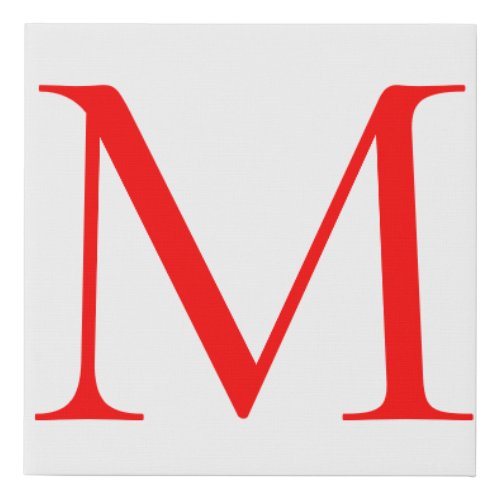 Initial letter red white monogrammed professional faux canvas print