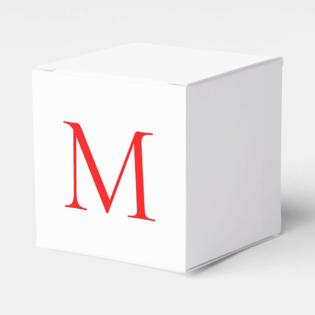 Initial letter red white monogrammed professional favor boxes (Front Side)