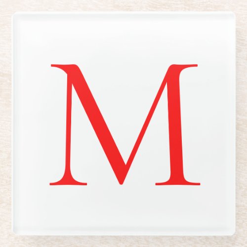 Initial letter red white monogrammed professional glass coaster