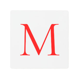 Initial letter red white monogrammed professional metal print