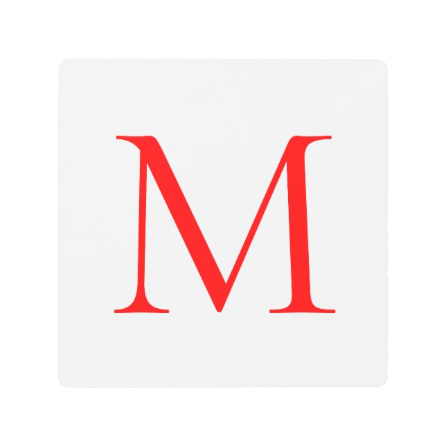 Initial letter red white monogrammed professional metal print (Front)