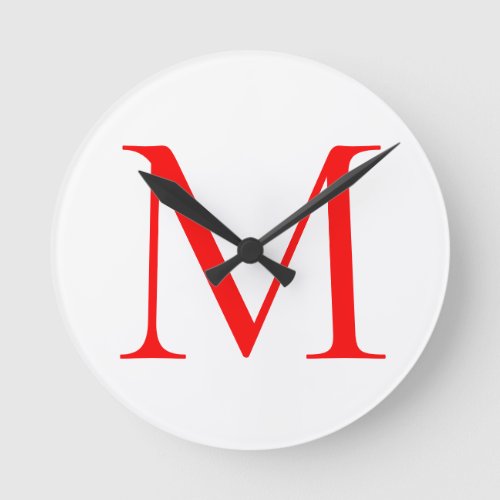Initial letter red white monogrammed professional round clock