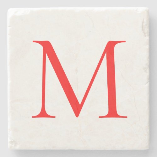 Initial letter red white monogrammed professional stone coaster