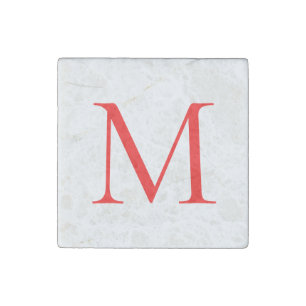 Initial letter red white monogrammed professional stone magnet