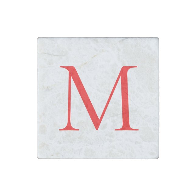 Initial letter red white monogrammed professional stone magnet (Front)