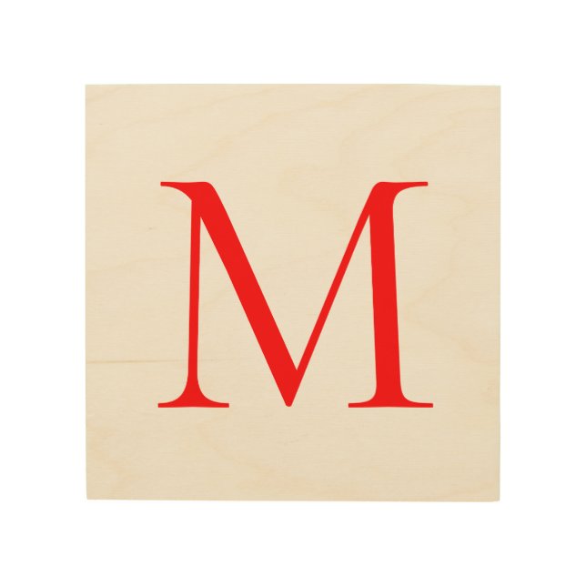 Initial letter red white monogrammed professional wood wall art (Front)