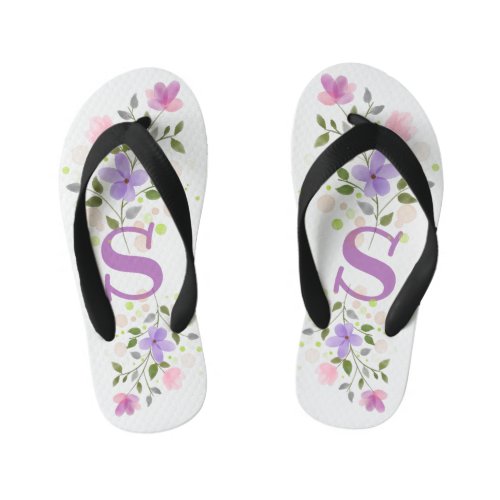 Initial Letter S Plus Floral Design Kids Flip Flops