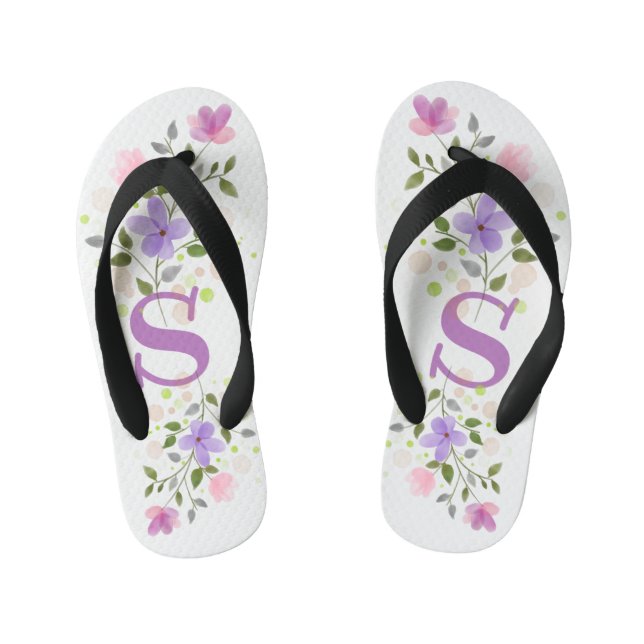 Initial Letter S Plus Floral Design Kid's Flip Flops (Footbed)