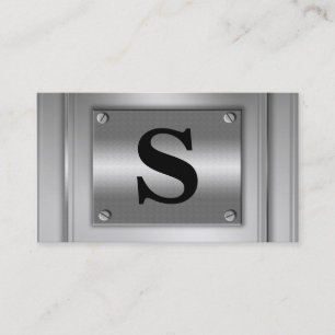 Initial Letter Silver Metal Look Business Cards