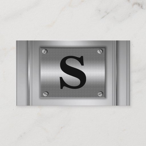 Customizable Initial Letter Silver Metal Look Business Cards