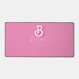 Initial Letter Stylish Hot Pink Name Monogram Desk Mat