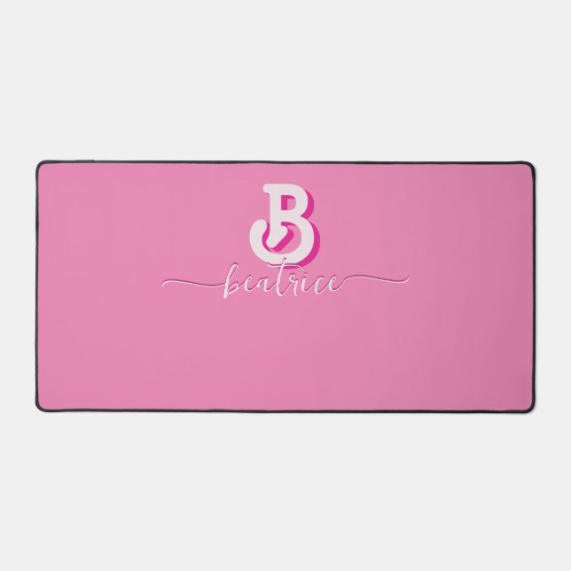 Initial Letter Stylish Hot Pink Name Monogram Desk Mat (Front)