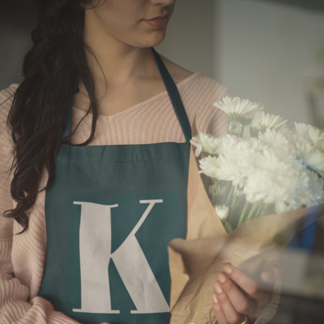 Initial Letter | Teal Monogram Modern Stylish Cool Apron (Creator Uploaded)