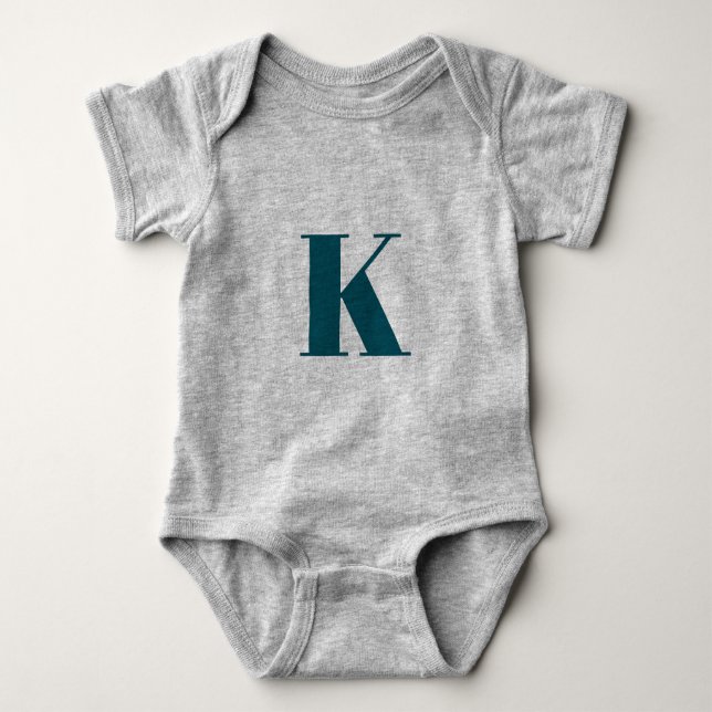 Initial Letter | Teal Monogram Modern Stylish Cool Baby Bodysuit (Front)