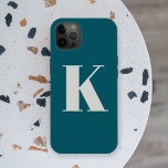 Initial Letter | Teal Monogram Modern Stylish Cool iPhone 15 Case<br><div class="desc">Simple,  stylish custom initial letter monogram phone case in modern minimalist typography in putty gray on teal blue. A perfect custom gift or accessory with a personal touch!</div>