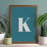 Initial Letter | Teal Monogram Modern Stylish Cool Poster<br><div class="desc">Simple,  stylish custom initial letter monogram poster print in modern minimalist typography in putty gray on teal blue. A perfect custom gift or accessory with a personal touch!</div>