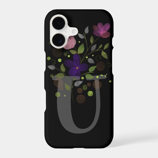 Initial Letter U Plus Floral Design Iphone Case (Back)