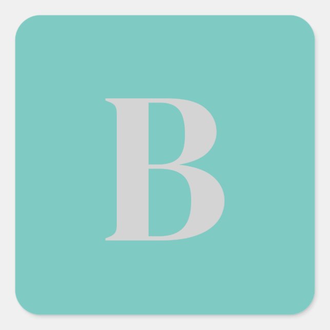 Initial Letter Unique Light Teal Gray Monogram Square Sticker (Front)