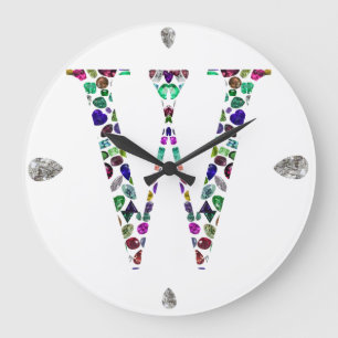 Initial Letter W Gemstone Design Large Clock