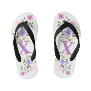 Initial Letter X Plus Floral Design Kid's Flip Flops
