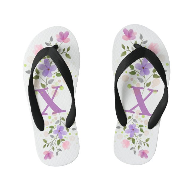 Initial Letter X Plus Floral Design Kid's Flip Flops (Footbed)