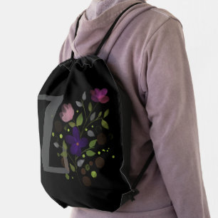 Initial Letter Z Plus Floral Design Drawstring Bag