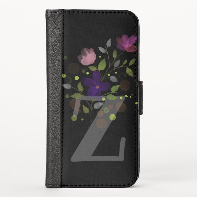Initial Letter Z Plus Floral Design Wallet Case (Front)
