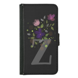 Initial Letter Z Plus Floral Design Wallet Case