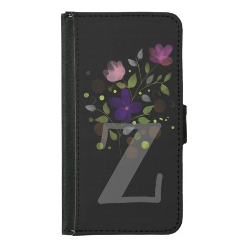 Initial Letter Z Plus Floral Design Wallet Case