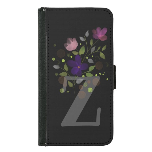 Initial Letter Z Plus Floral Design Wallet Case (Front)