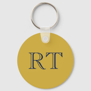 Initial Letters Monogram Gold & Blue Plain Simple Keychain