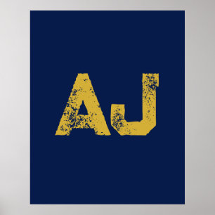 Initial Letters Monogram Gold & Blue Plain Simple Poster