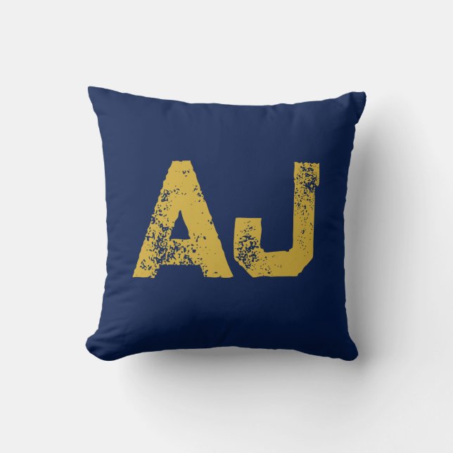 Initial Letters Monogram Gold & Blue Plain Simple Throw Pillow (Front)