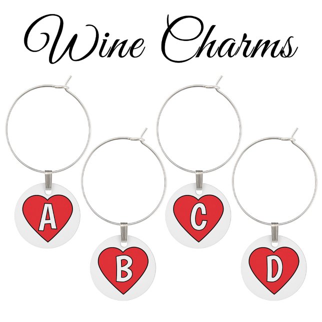 Initial love hearts romantic white red wine charm (Creator Uploaded)